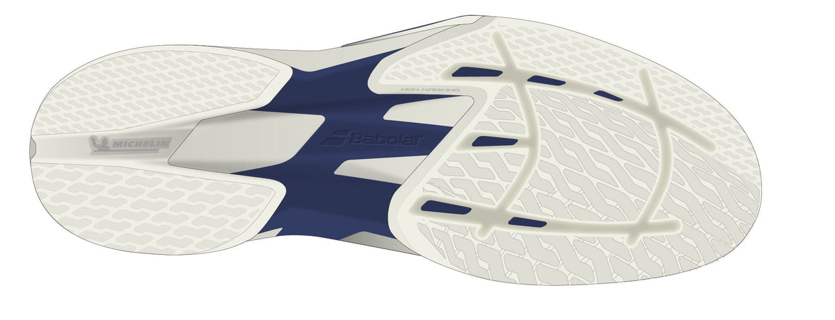 Babolat Jet Mach 4 All Court Men's Shoes 2026 - Cream/DarkBlue - sole view