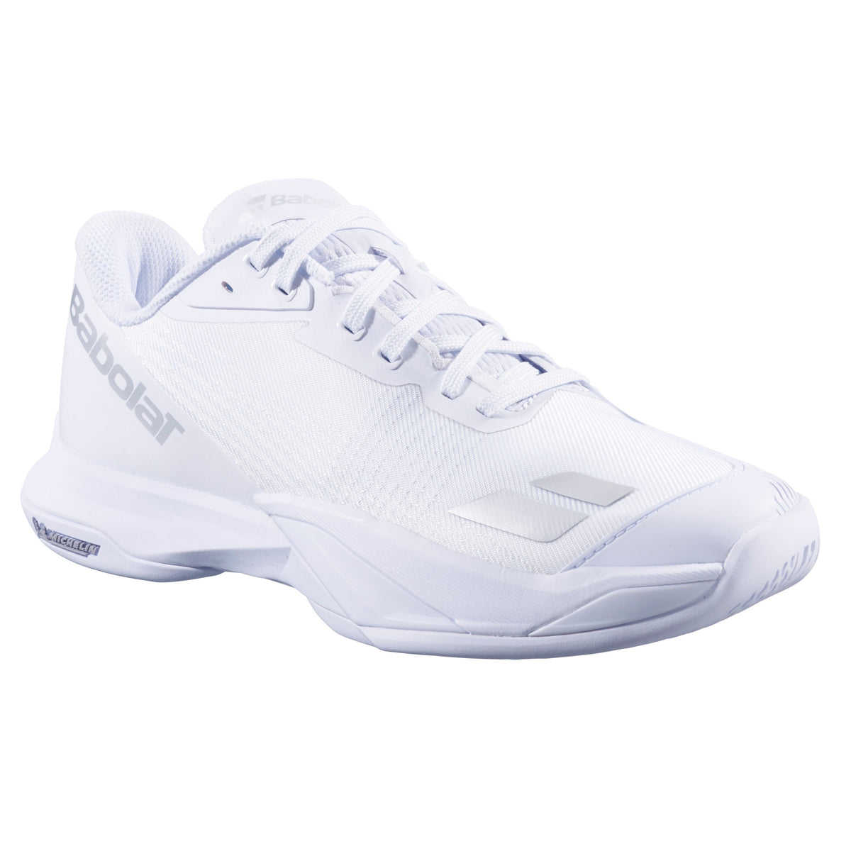 Babolat Jet Mach 4 All Court Women's Shoe 2026 - White/Silver - three-quarter view