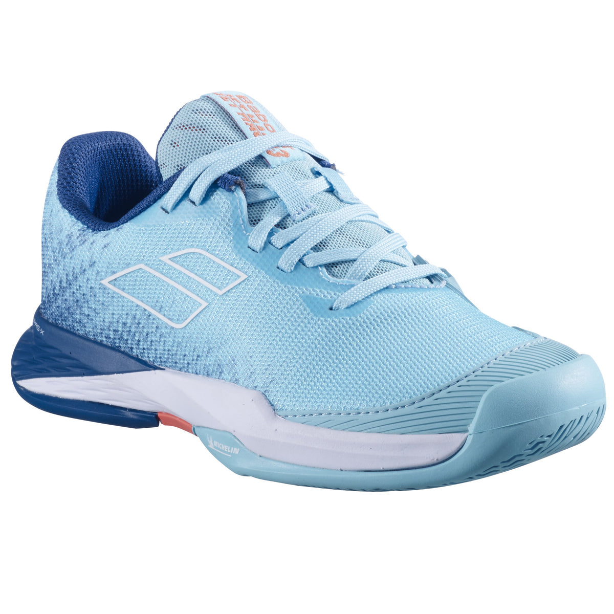 Babolat Jet Mach 3 Junior All Court Shoe - Angel Blue - three-quarter view