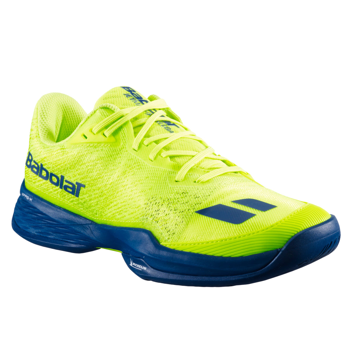 Babolat Jet Mach Pickleball Men's Shoes - FluoYellow/NavyBlue - three-quarter view