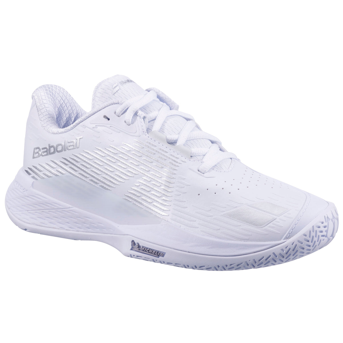 Babolat Propulse Storm All Court Women's Shoe - White / Silver - three-quarter view