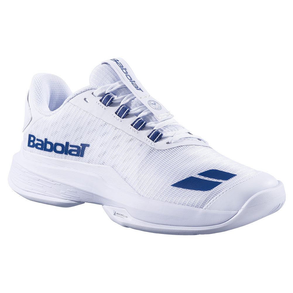 Babolat Jet Tere 2 All Court Wimbledon Women's Tennis Shoe - White / Blue Navy - three-quarter view