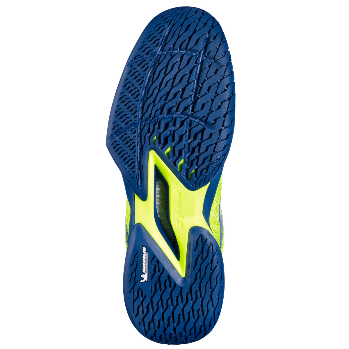 Babolat Jet Mach Pickleball Men's Shoes - FluoYellow/NavyBlue - sole view